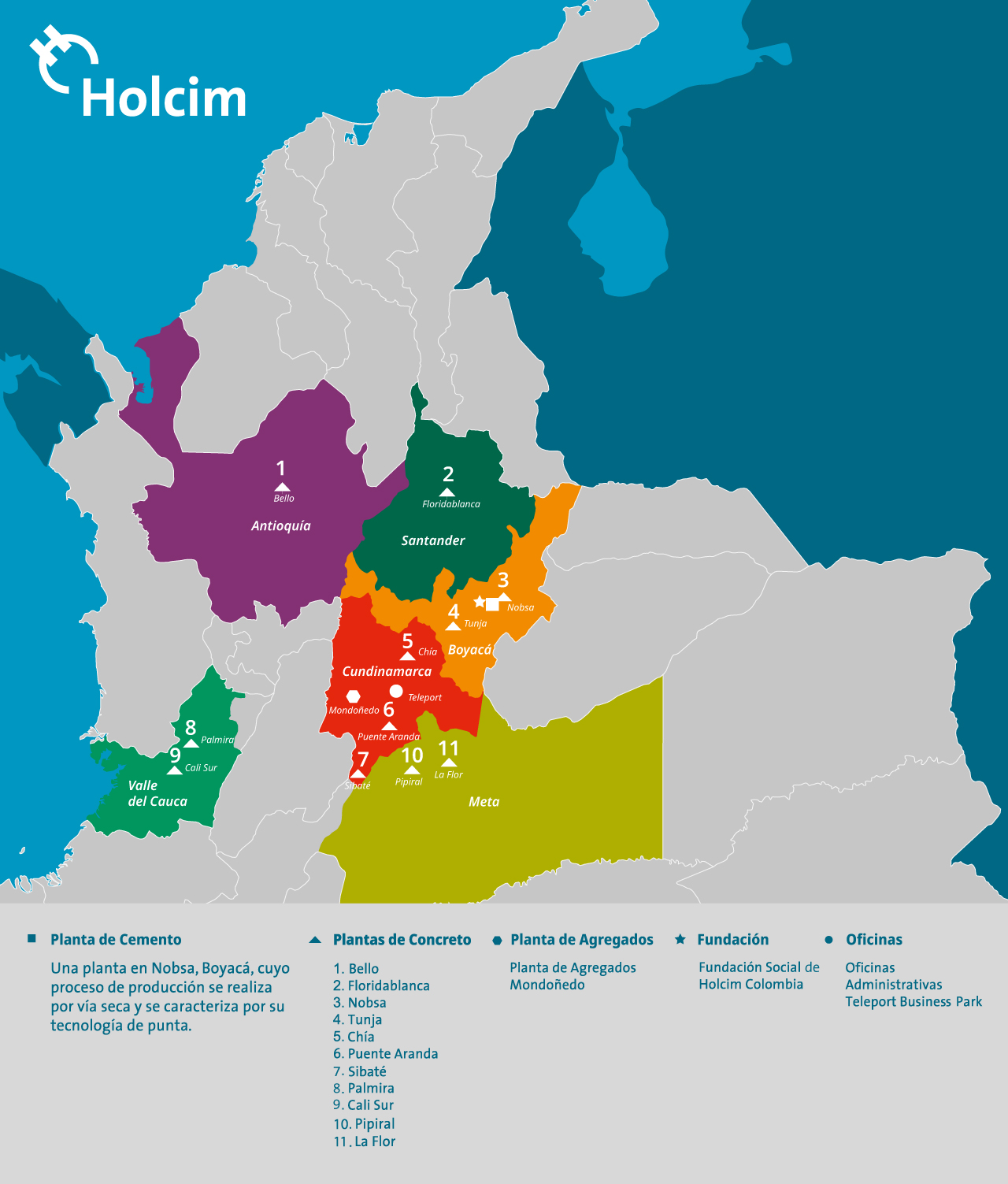 mapa influencia de holcim en colombia 2022